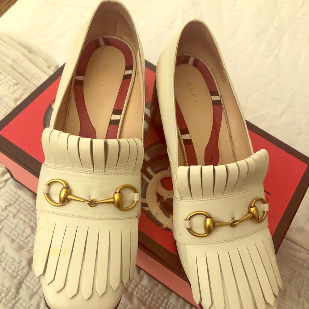Gucci Size 40 Horse-bit Block Heel with Fringe